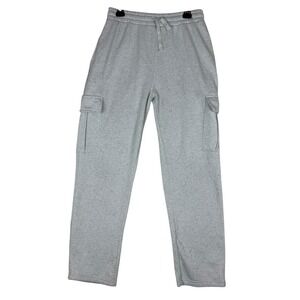 Chams Pants Mens XL Gray Fleece Cargo Sweatpants Drawstring‎ Elastic Waist